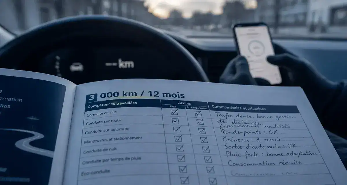 Conduite accompagnée 3000 km en combien de temps, planning 12 mois
