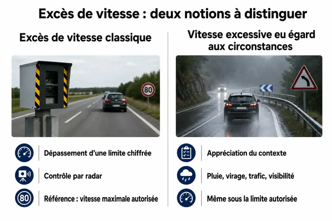Infographie comparative entre excès de vitesse classique et vitesse excessive eu égard aux circonstances
