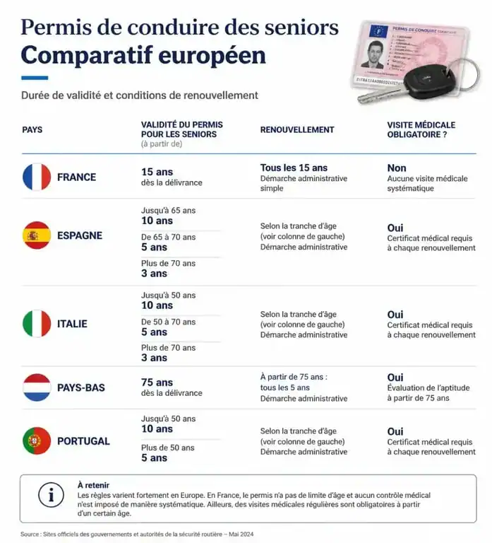Comparatif européen de la validité du permis de conduire pour les seniors