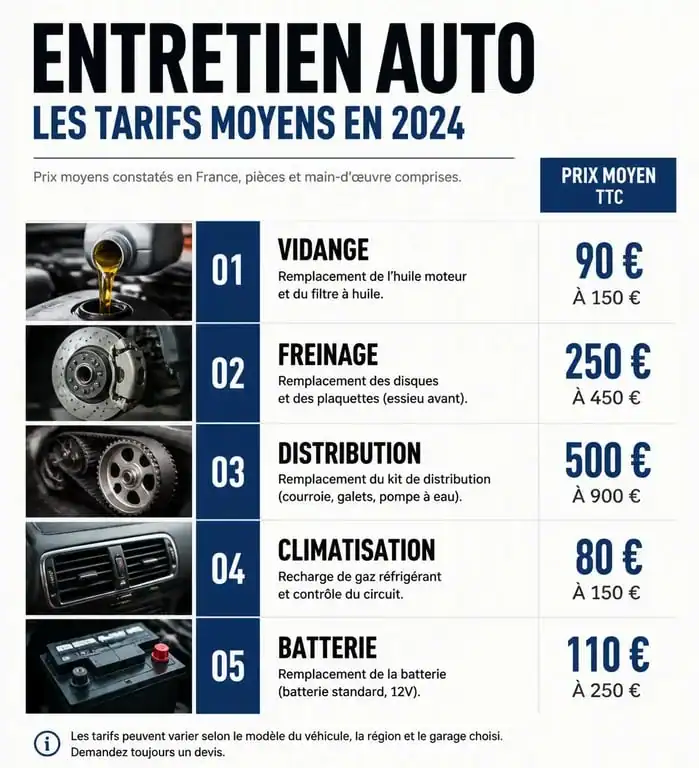 Tarifs moyens des prestations d'entretien dans un garage Motrio