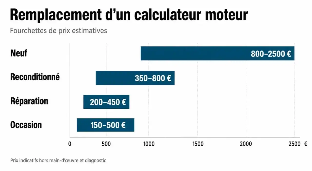 Comparatif des prix de remplacement d'un calculateur moteur selon l'état de la pièce