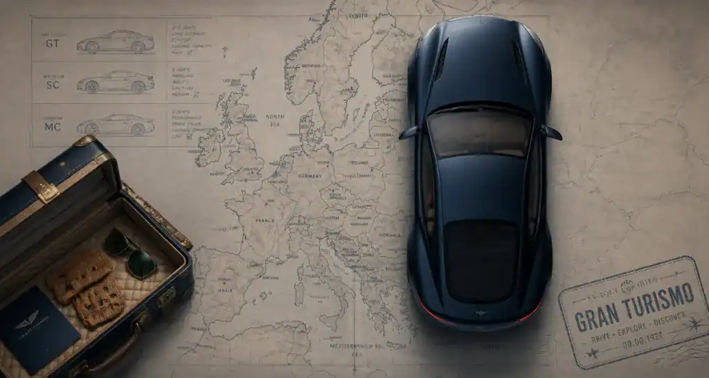 gt voiture coupe vue dessus carte europe luxe sport