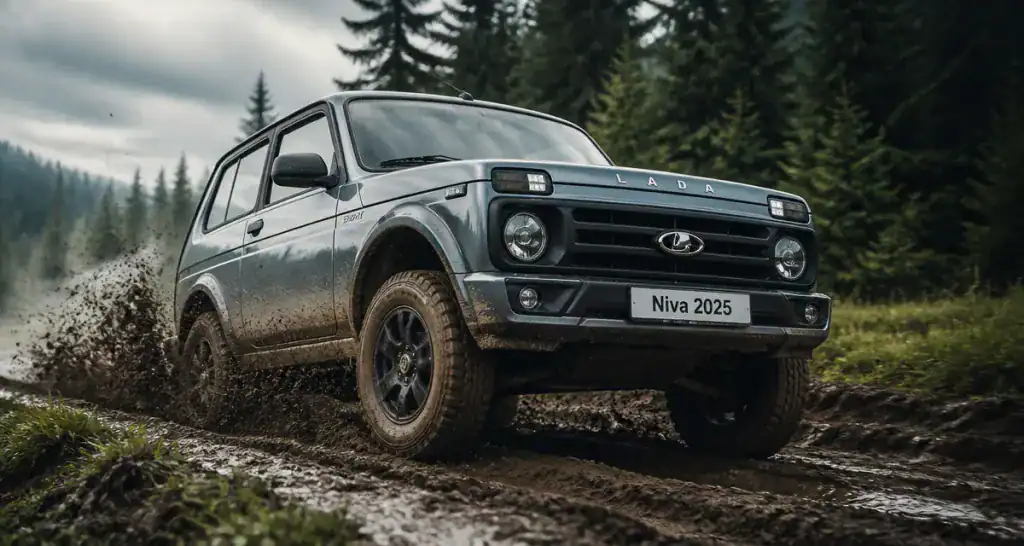 lada niva 2025 sport gris sur piste boueuse