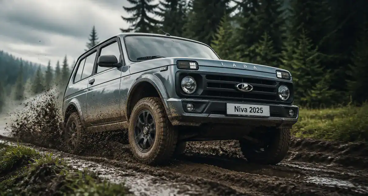 lada niva 2025 sport gris sur piste boueuse