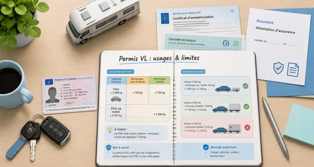 permis vl sur bureau avec clés et tableau explicatif