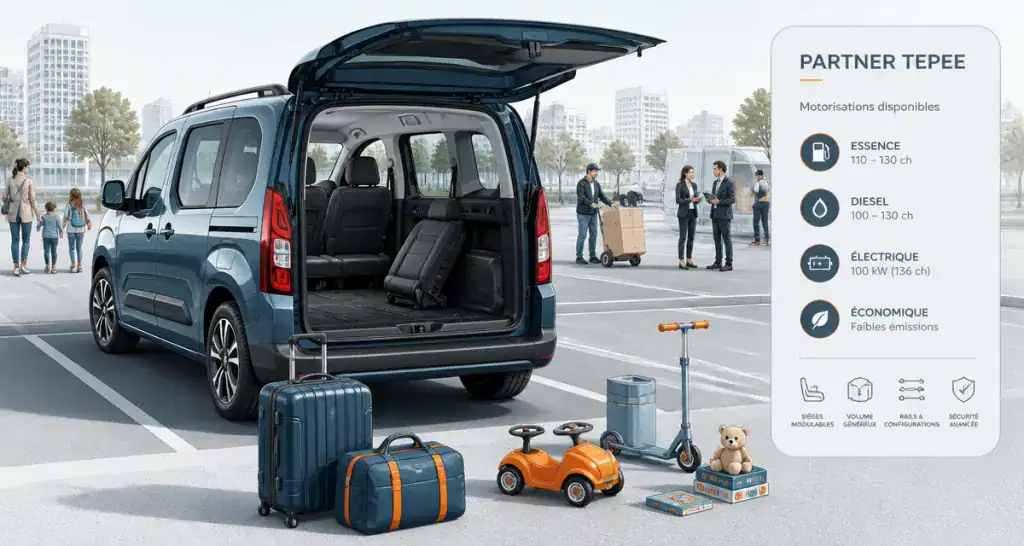 peugeot tepee coffre ouvert modularite famille
