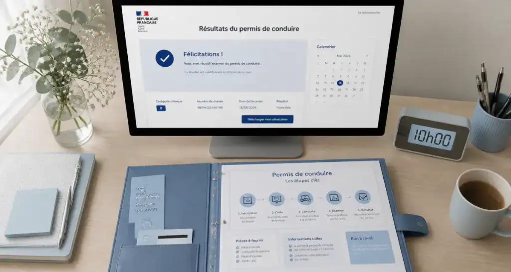 résultat permis 1h du matin sur écran ordinateur