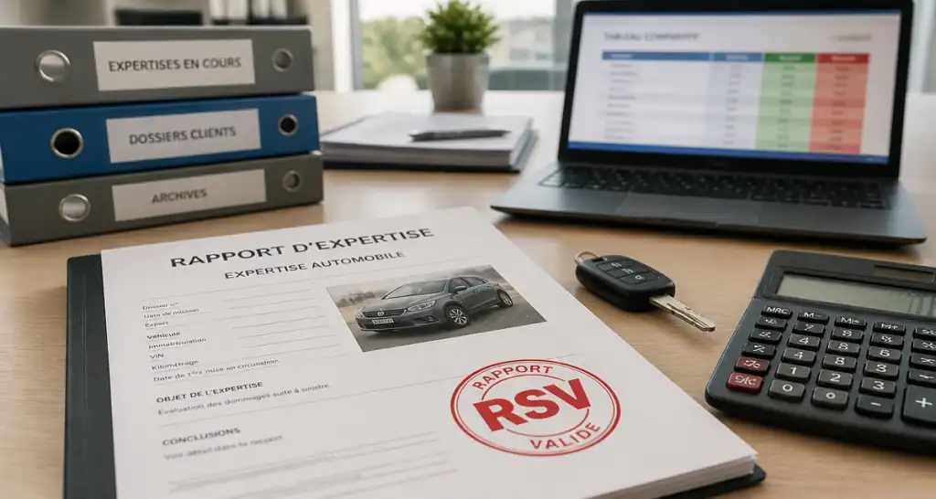 rapport expertise RSV voiture sur bureau