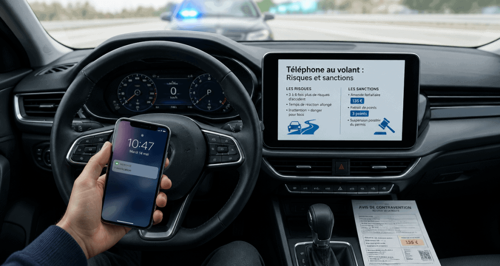telephone au volant combien de point tableau de bord sanction