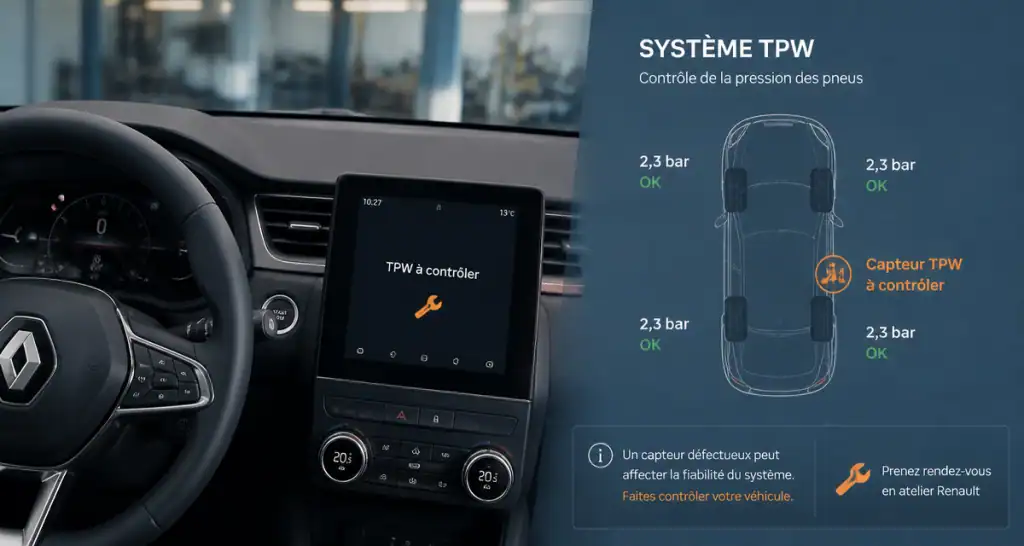 tpw a controler sur tableau de bord renault