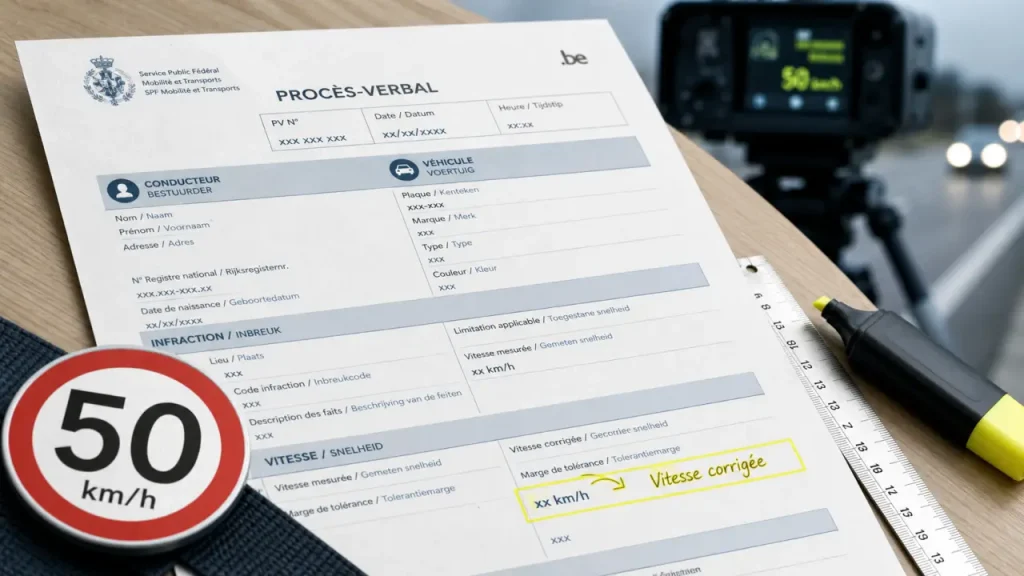 Amende belge pour excès de vitesse : 53 €, tolérance et seuils du tribunal