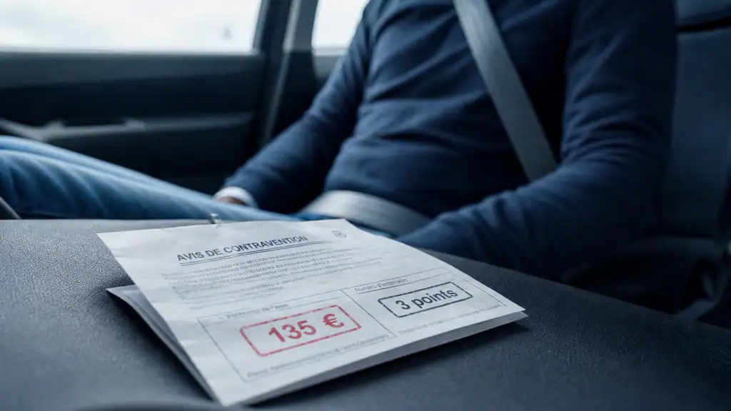 Amende non port de la ceinture : 135 € et 3 points