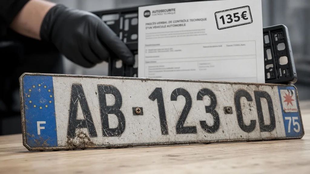 Plaque d’immatriculation non conforme : 135 € d’amende, immobilisation possible et recours à connaître