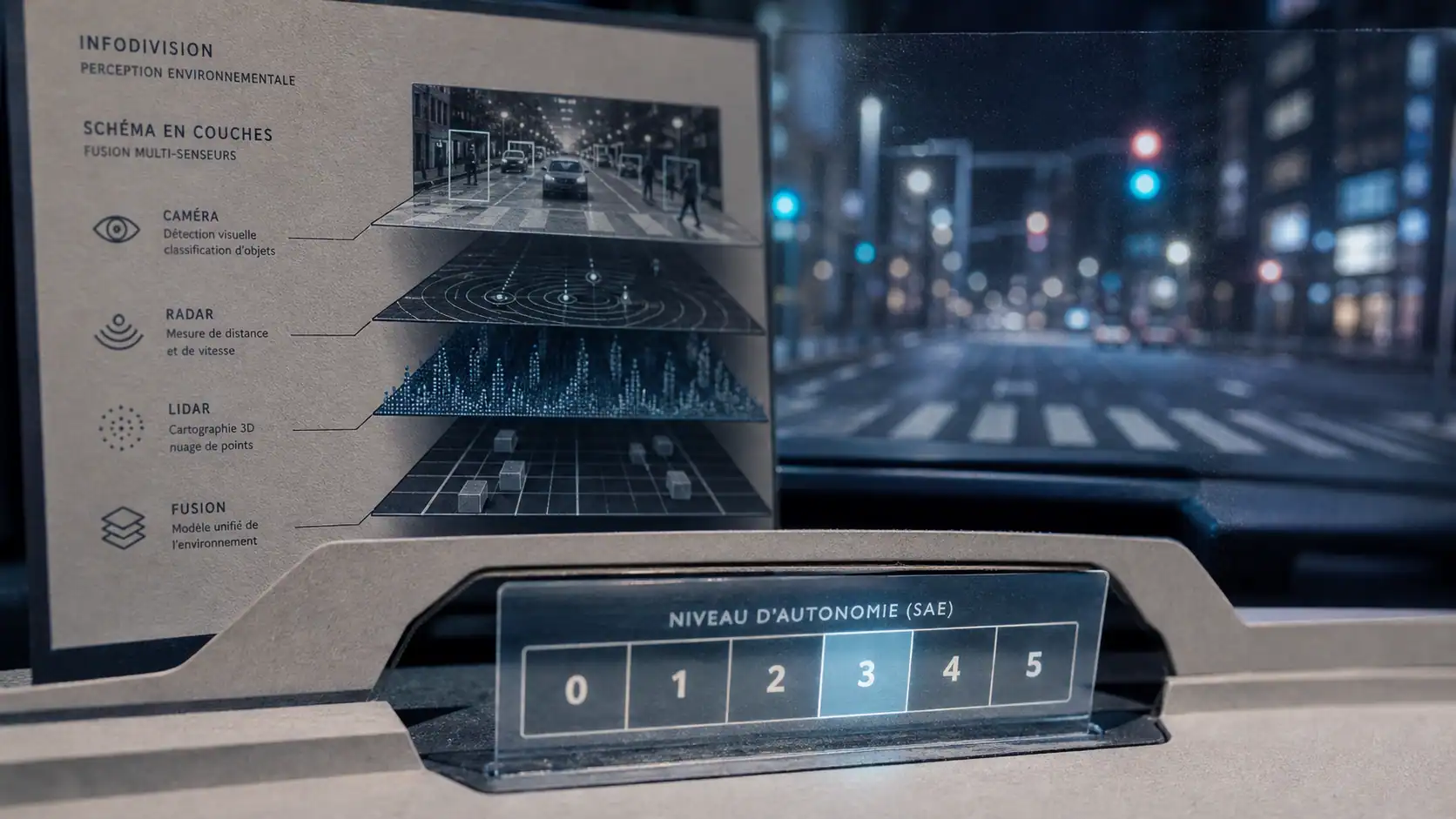 Conduite autonome : niveaux de sécurité SAE 0 à 5, caméras et capteurs
