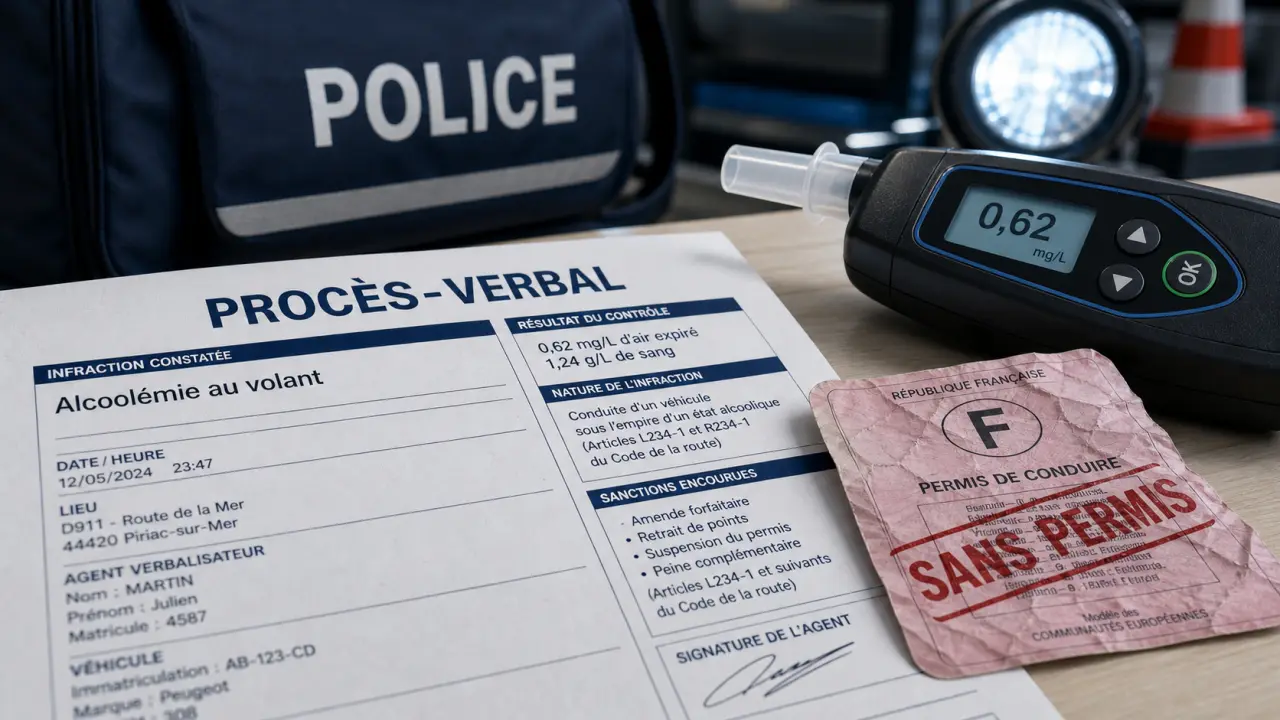Conduite sans permis avec alcoolémie positive : procès-verbal et contrôle routier