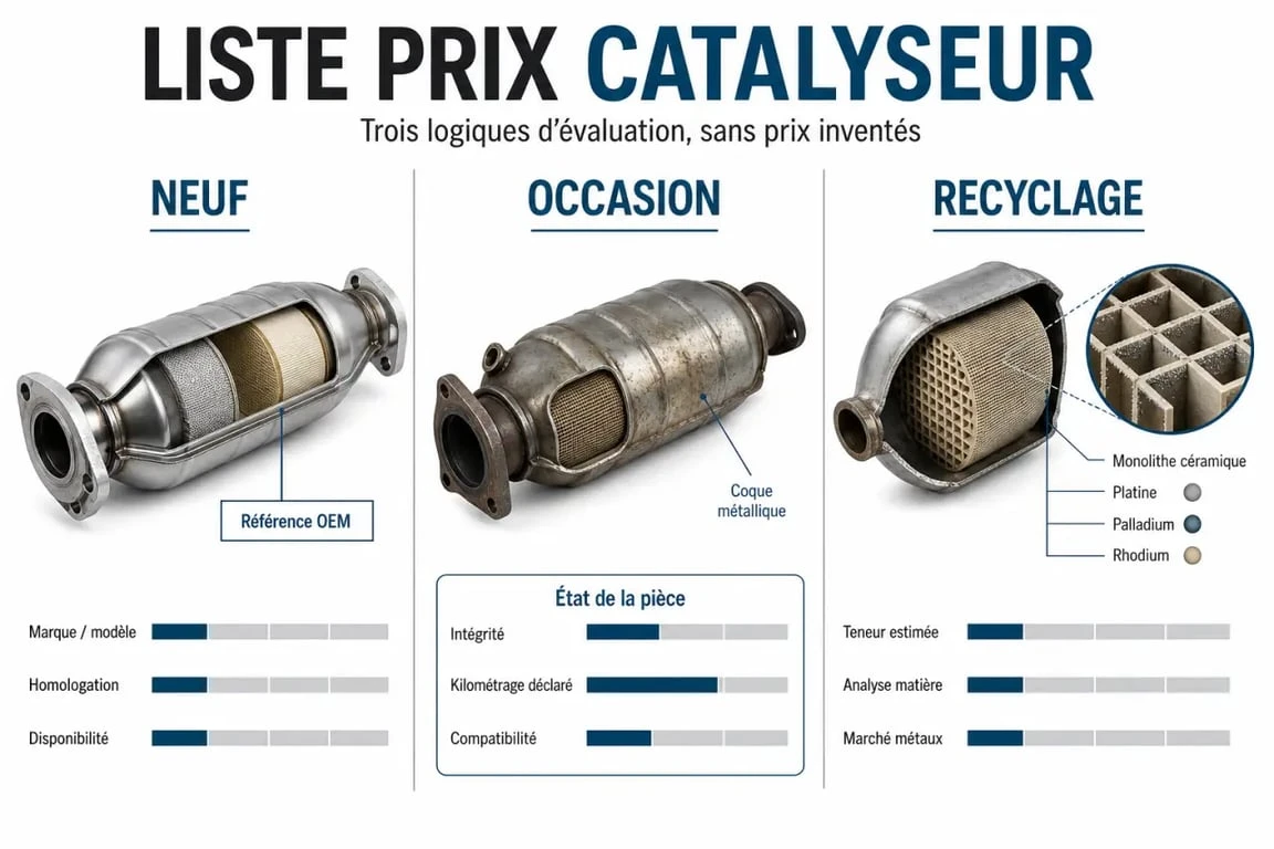 Liste prix catalyseur : comparaison des prix neuf, occasion et recyclage selon la référence et l’état