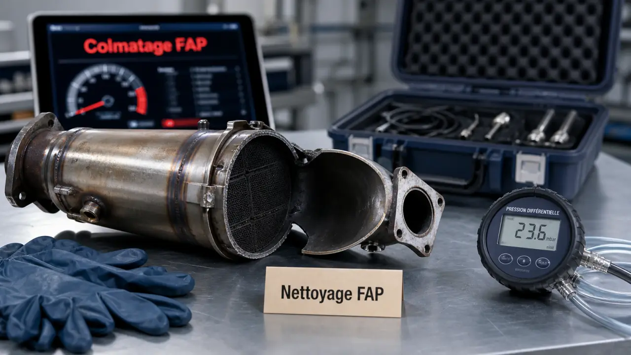 Nettoyer le FAP : filtre à particules démonté sur établi