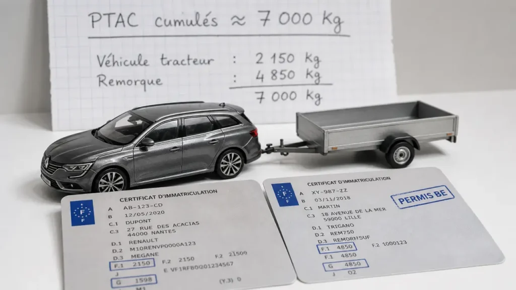 Permis BE : 7 000 kg de PTAC, à condition de respecter le PTRA