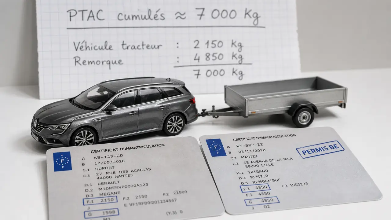 Permis EB poids maximum : 7 000 kg PTAC selon PTRA