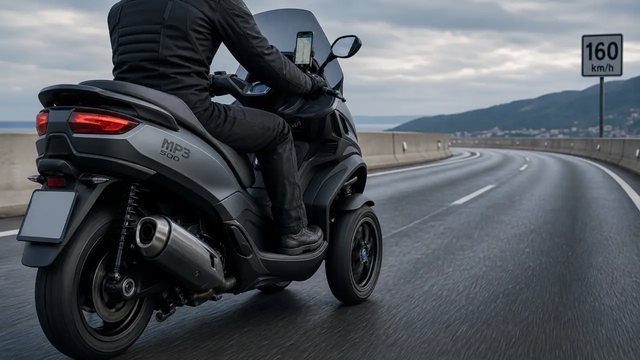 Piaggio MP3 500 vitesse max 160 km/h : 150 à 160 km/h réel