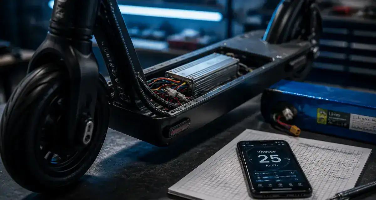 Trottinette electrique debrider : contrôleur et batterie, vitesse 25 km/h