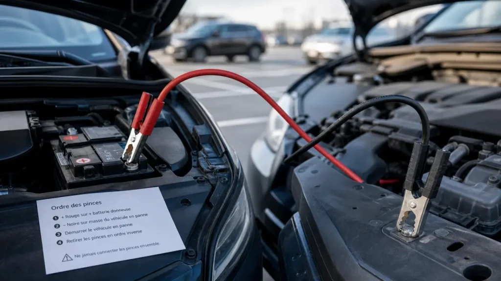 Démarrer une voiture avec des câbles sans erreur : ordre des pinces, temps d’attente et gestes à éviter
