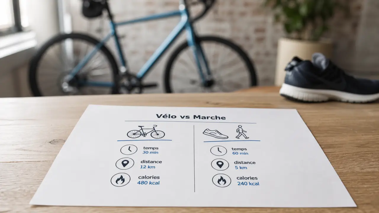 Équivalence vélo marche à pied : 24 min, 8 km et calories