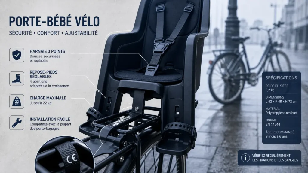 Porte bébé vélo : 9 mois, 22 kg et les fixations à vérifier avant d’acheter