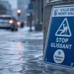 Vigilance surfaces gelées : verglas sur trottoir