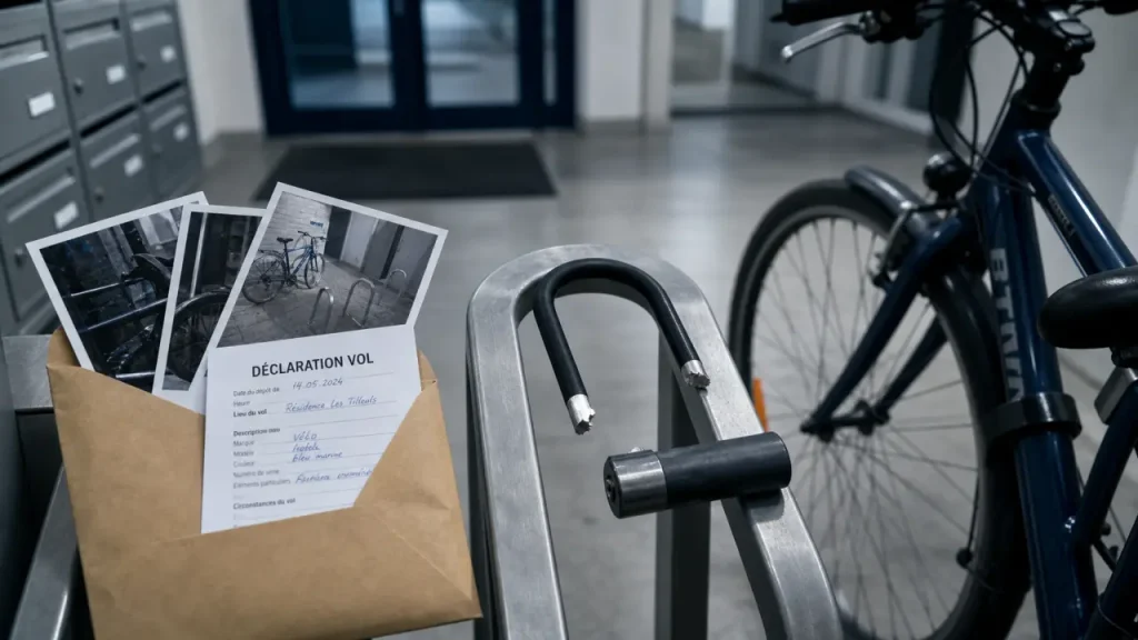 Vol de vélo : domicile couvert, rue exclue, et preuves à conserver