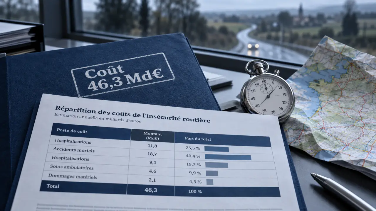 Le coût annuel de l'insécurité routière en France est d'environ : 46,3 Md€