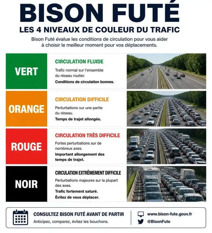 Infographie des niveaux de circulation Bison Futé pour le 28 décembre 2024