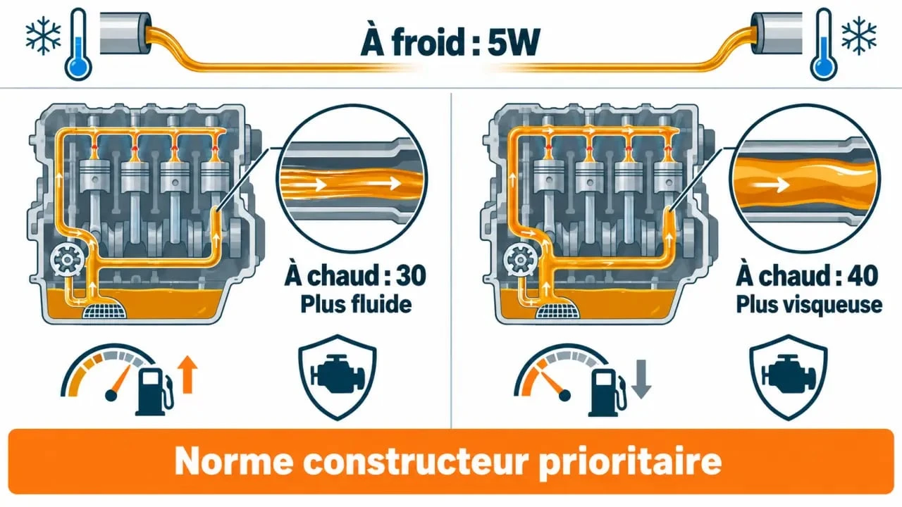 Infographie sur la différence entre les huiles moteur 5W30 et 5W40