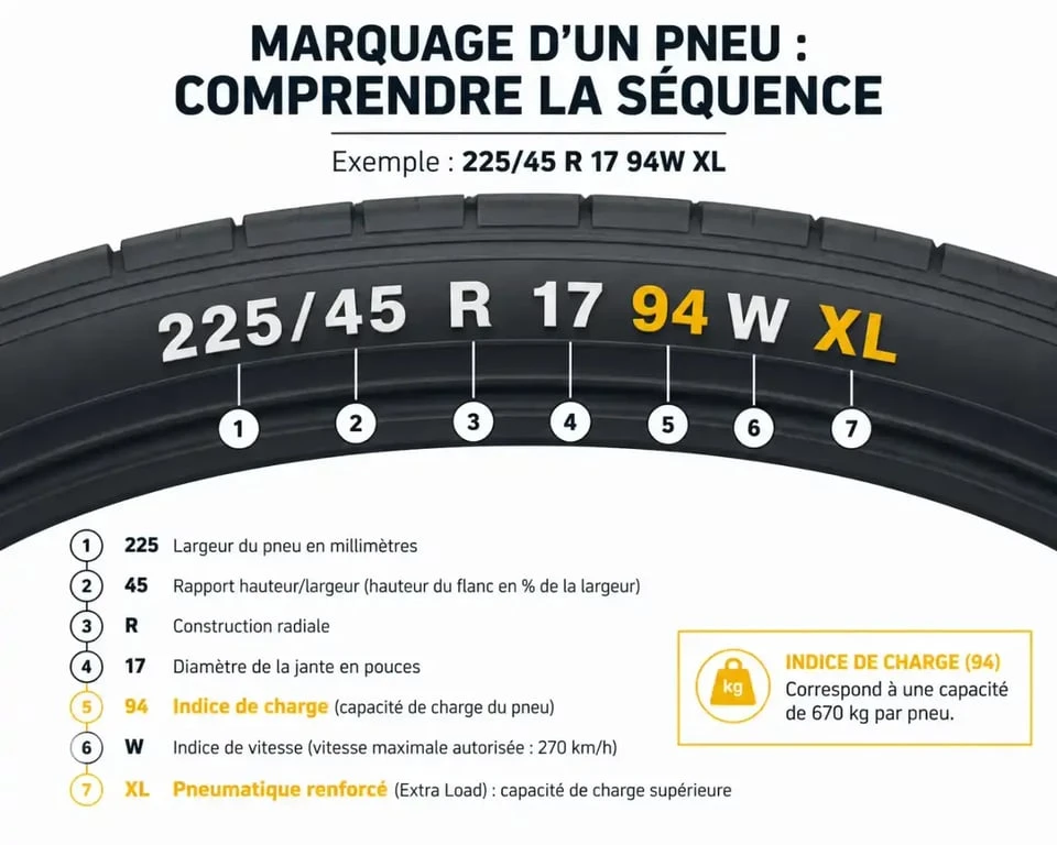 Schéma explicatif du marquage XL sur le flanc d'un pneu pour comprendre ce que veut dire XL sur un pneu