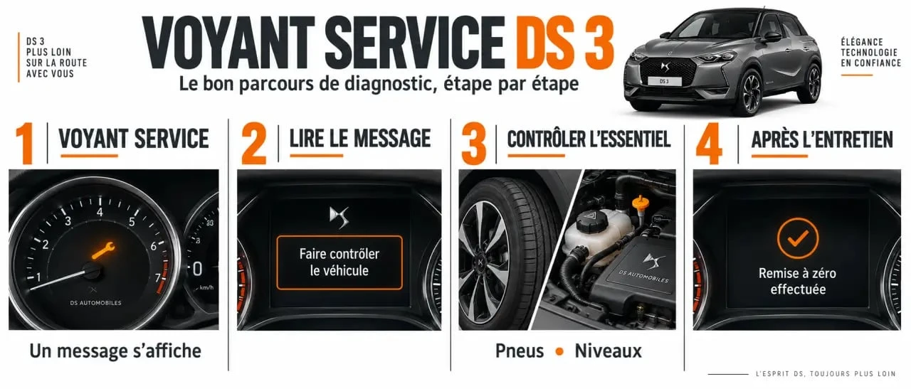 Voyant service DS3 : parcours de contrôle et remise à zéro après entretien
