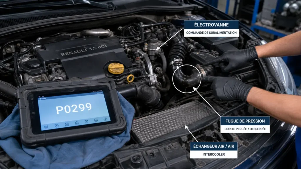 P0299 Renault 1.5 dCi : durites, dépression et électrovanne à contrôler en priorité