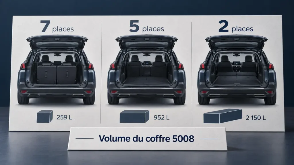 Volume de coffre du 5008 : 7 places ou grand chargement, il faut choisir
