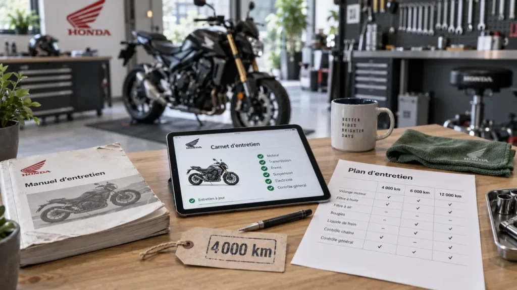 Entretien d’une moto Honda : 4 000, 6 000 ou 12 000 km, avec un contrôle annuel